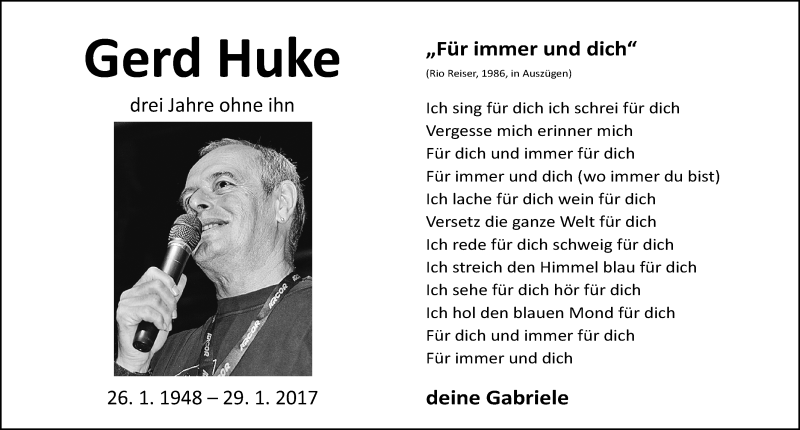  Traueranzeige für Gerd Huke vom 29.01.2020 aus Gesamtausgabe Nürnberger Nachrichten/ Nürnberger Ztg.