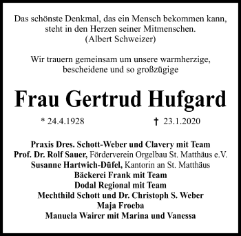 Traueranzeige von Gertrud Hufgard von Erlanger Nachrichten Lokal