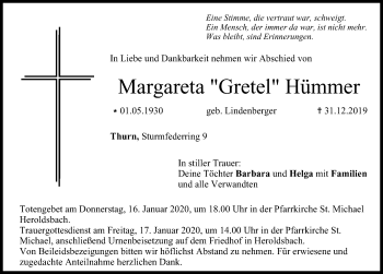 Traueranzeige von Margareta Hümmer von Nordbayerische Nachrichten Forchheim Lokal