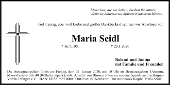 Traueranzeige von Maria Seidl von Erlanger Nachrichten Lokal