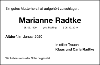 Traueranzeige von Marianne Radtke von Gesamtausgabe Nürnberger Nachrichten/ Nürnberger Ztg.