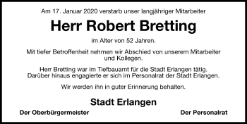 Traueranzeige von Robert Bretting von Erlanger Nachrichten Lokal