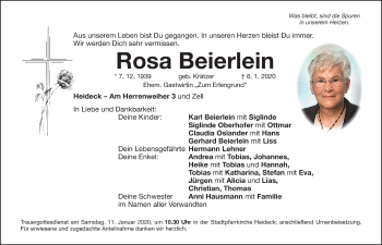 Traueranzeige von Rosa Beierlein von Roth-Hilpoltsteiner Volkszeitung Lokal