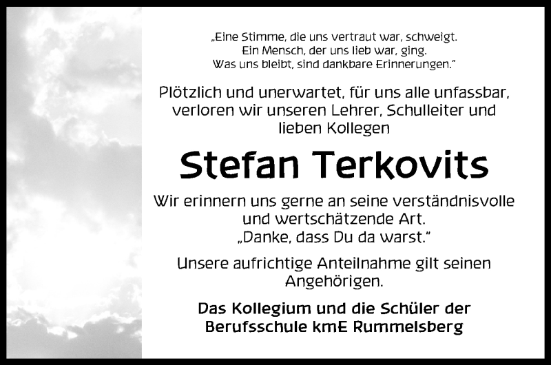  Traueranzeige für Stefan Terkovits vom 11.01.2020 aus Gesamtausgabe Nürnberger Nachrichten/ Nürnberger Ztg.
