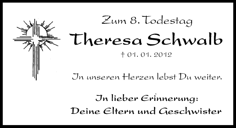  Traueranzeige für Theresa Schwalb vom 03.01.2020 aus Nordbayerische Nachrichten Forchheim Lokal