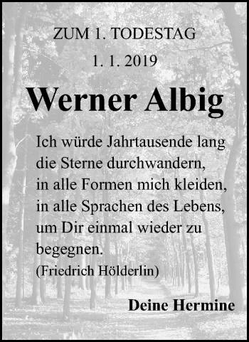Traueranzeige von Werner Albig von Gesamtausgabe Nürnberger Nachrichten/ Nürnberger Ztg.
