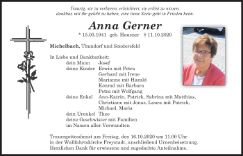 Traueranzeigen von Anna Gerner | trauer.nn.de