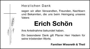 Traueranzeige von Erich Schön von Roth-Hilpoltsteiner Volkszeitung Lokal