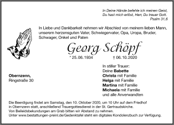Traueranzeige von Georg Schöpf von Windsheimer Zeitung Lokal