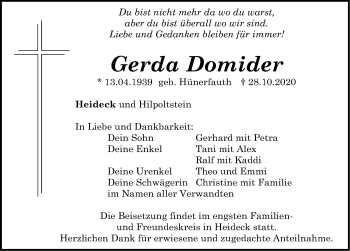 Traueranzeige von Gerda Domider von Roth-Hilpoltsteiner Volkszeitung Lokal