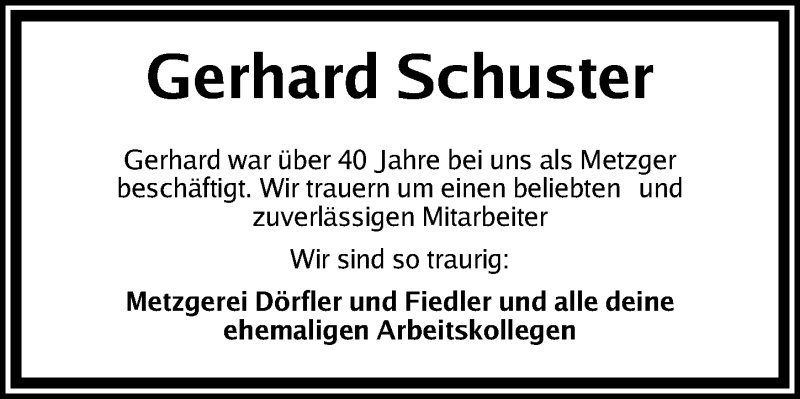  Traueranzeige für Gerhard Schuster vom 23.10.2020 aus Nordbayerische Nachrichten Pegnitz Lokal