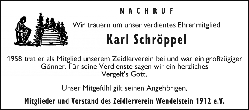 Traueranzeige für Karl Schröppel vom 13.10.2020 aus Schwabacher Tagblatt Lokal