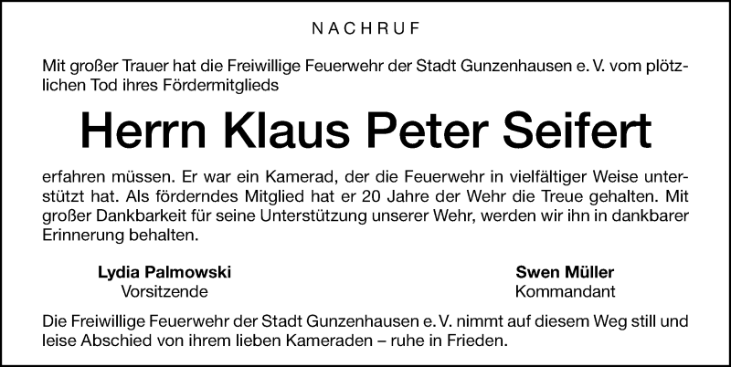  Traueranzeige für Klaus Peter Seifert vom 14.10.2020 aus Altmühl-Bote Lokal