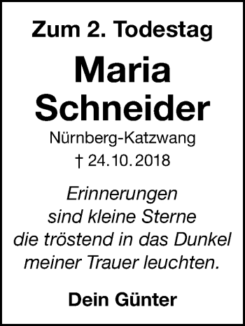 Traueranzeige von Maria Schneider von Schwabacher Tagblatt Lokal