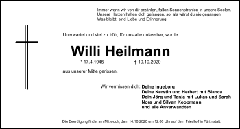 Traueranzeige von Willi Heilmann von Fürther Nachrichten Lokal