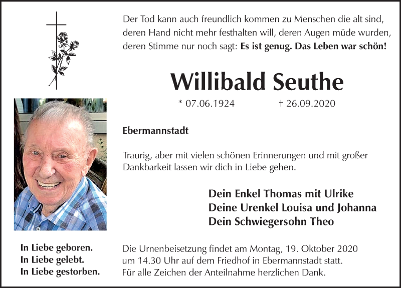  Traueranzeige für Willibald Seuthe vom 14.10.2020 aus Nordbayerische Nachrichten Forchheim Lokal