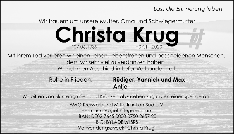 Traueranzeigen Von Christa Krug Trauernnde 