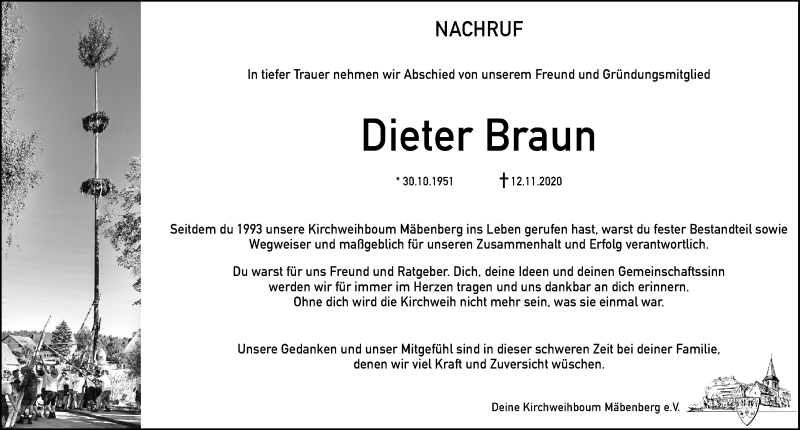  Traueranzeige für Dieter Braun vom 17.11.2020 aus Roth-Hilpoltsteiner Volkszeitung Lokal