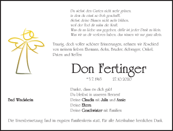 Traueranzeige von Don Fertinger von Windsheimer Zeitung Lokal