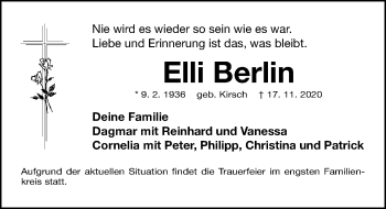 Traueranzeigen Von Elli Berlin | Trauer.nn.de