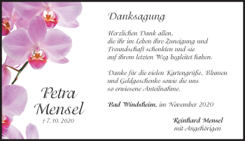 Traueranzeige von Petra Mensel von Windsheimer Zeitung Lokal