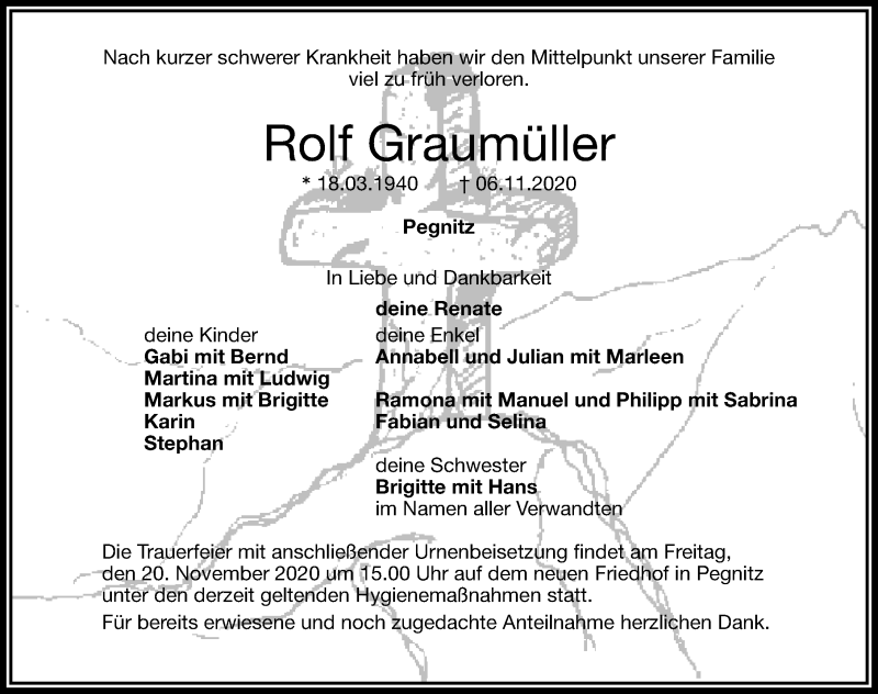  Traueranzeige für Rolf Graumüller vom 17.11.2020 aus Nordbayerische Nachrichten Pegnitz Lokal