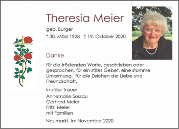 Traueranzeigen von Theresia Meier | trauer.nn.de