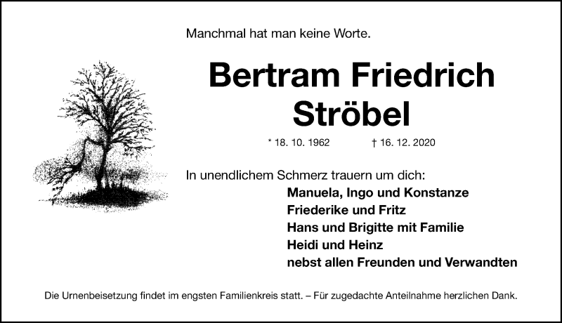  Traueranzeige für Bertram Friedrich Ströbel vom 19.12.2020 aus Gesamtausgabe Nürnberger Nachrichten/ Nürnberger Ztg.