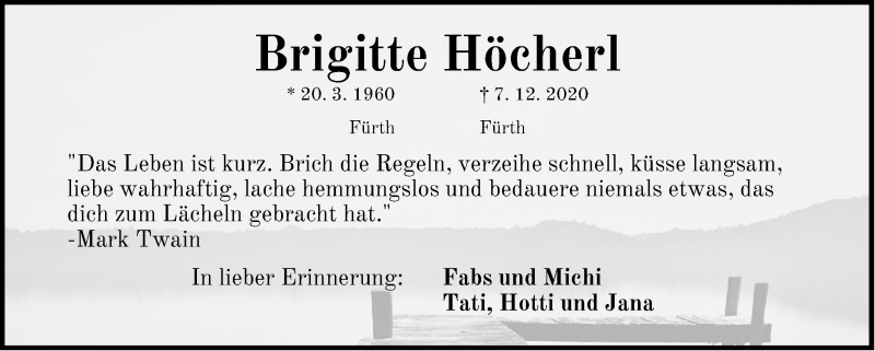  Traueranzeige für Brigitte Höcherl vom 12.12.2020 aus Fürther Nachrichten Lokal