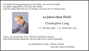 Traueranzeige von Christopher Lang von Neumarkter Nachrichten Lokal