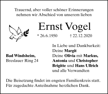 Traueranzeige von Ernst Vogel von Windsheimer Zeitung Lokal