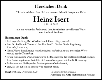 Traueranzeige von Heinz Isert von Windsheimer Zeitung Lokal