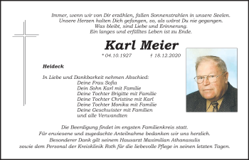 Traueranzeige von Karl Meier von Roth-Hilpoltsteiner Volkszeitung Lokal