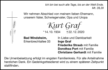 Traueranzeige von Kurt Graf von Windsheimer Zeitung Lokal