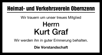 Traueranzeige von Kurt Graf von Windsheimer Zeitung Lokal