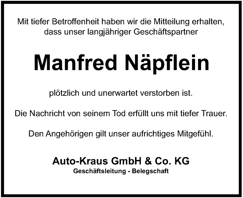  Traueranzeige für Manfred Näpflein vom 23.12.2020 aus Altmühl-Bote Lokal