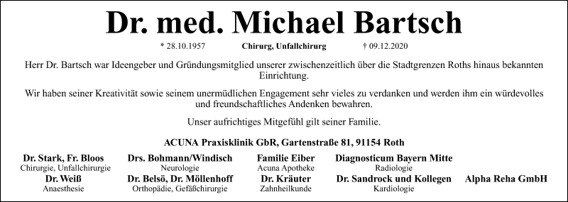  Traueranzeige für Michael Bartsch vom 12.12.2020 aus Roth-Hilpoltsteiner Volkszeitung Lokal