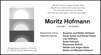 Traueranzeigen von Moritz Hofmann trauer.nn.de