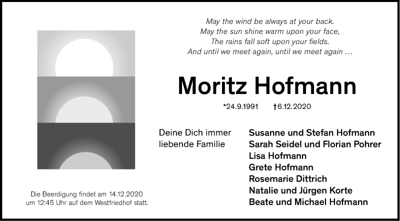  Traueranzeige für Moritz Hofmann vom 12.12.2020 aus Gesamtausgabe Nürnberger Nachrichten/ Nürnberger Ztg.
