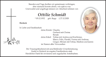 Traueranzeige von Ottilie Schmidt von Roth-Hilpoltsteiner Volkszeitung Lokal