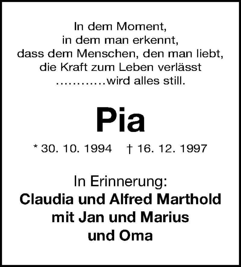  Traueranzeige für Pia  vom 16.12.2020 aus Gesamtausgabe Nürnberger Nachrichten/ Nürnberger Ztg.