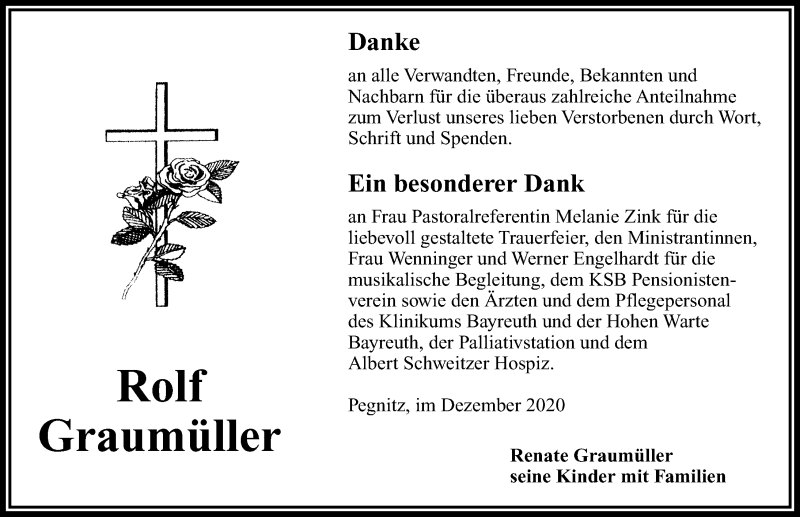  Traueranzeige für Rolf Graumüller vom 05.12.2020 aus Nordbayerische Nachrichten Pegnitz Lokal