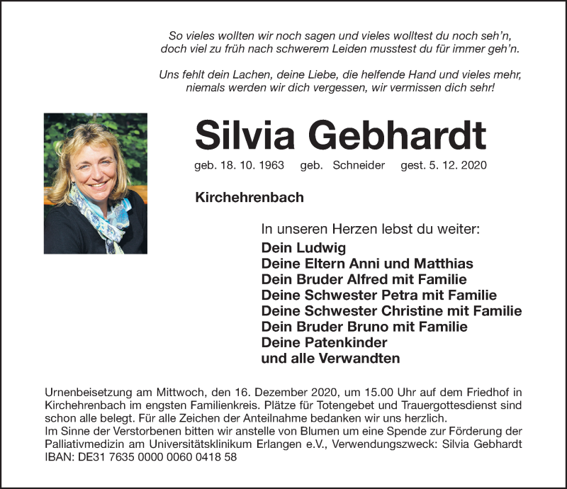 Traueranzeigen von Silvia Gebhardt | trauer.nn.de