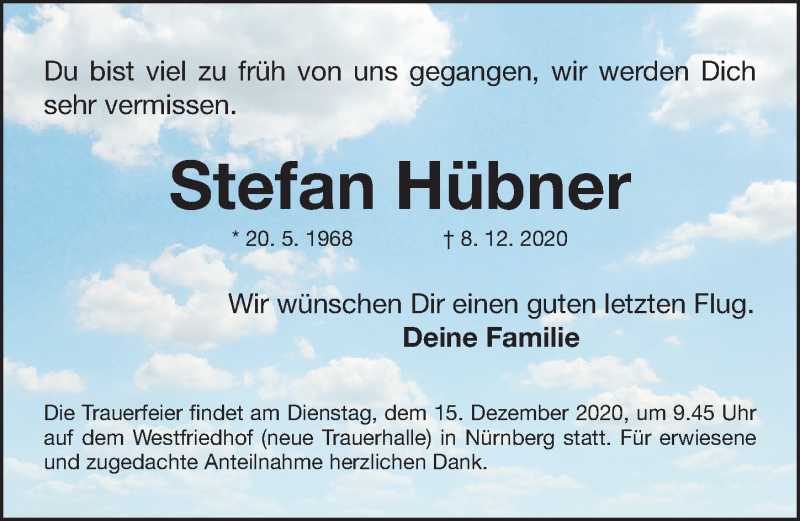  Traueranzeige für Stefan Hübner vom 12.12.2020 aus Gesamtausgabe Nürnberger Nachrichten/ Nürnberger Ztg.