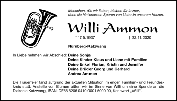 Traueranzeige von Willi Ammon von Schwabacher Tagblatt Lokal