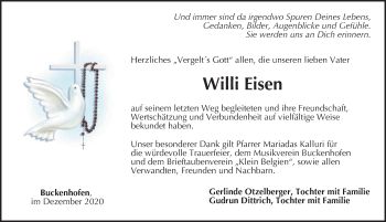 Traueranzeige von Willi Eisen von Nordbayerische Nachrichten Forchheim Lokal