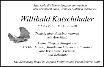 Traueranzeige von Willibald Katschthaler von Neumarkter Nachrichten Lokal