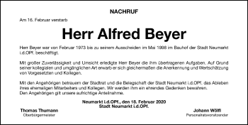 Traueranzeige von Alfred Beyer von Neumarkter Nachrichten Lokal