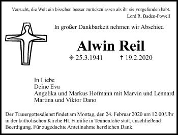 Traueranzeige von Alwin Reil von Gesamtausgabe Nürnberger Nachrichten/ Nürnberger Ztg.