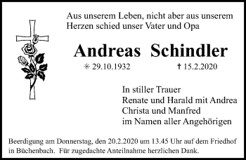 Traueranzeige von Andreas Schindler von Erlanger Nachrichten Lokal